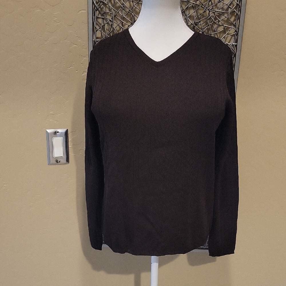 Chico's Design women's Rich Brown V-Neck L/S Sweater. NWOT
